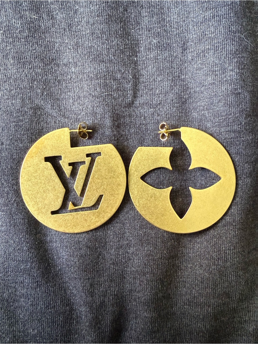 L.V. Gold Monogram Cutout Circle Earrings